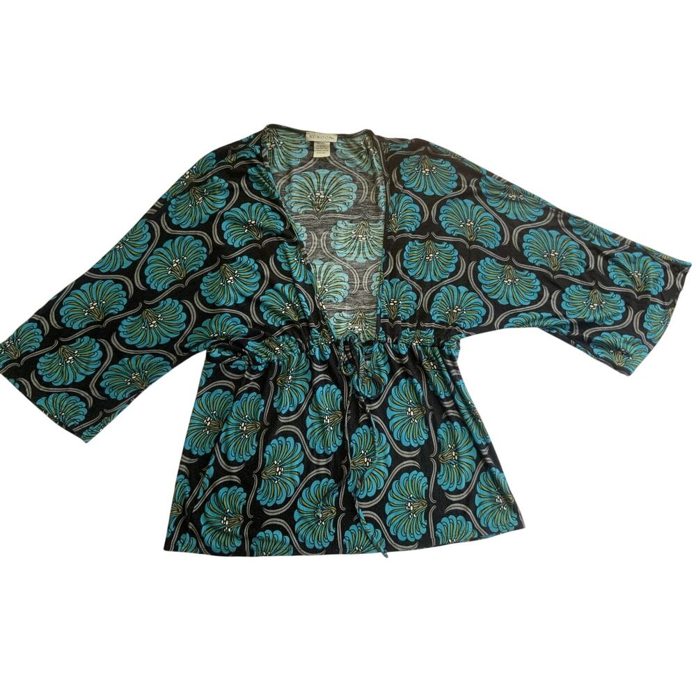 KOKOON Size M Floral Kimono Blouse Batwing Dolman Sleeve Drawstring Waist
